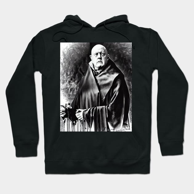 Aleister Crowley The Great Beast of Thelema Black and White Drawing as Old Wizard Hoodie by hclara23
